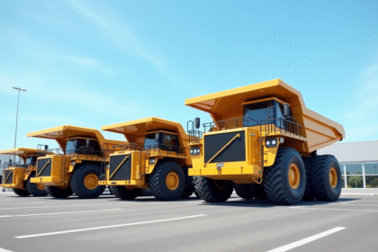 Plusieurs camions bennes d'occasion de tailles variées en rangée