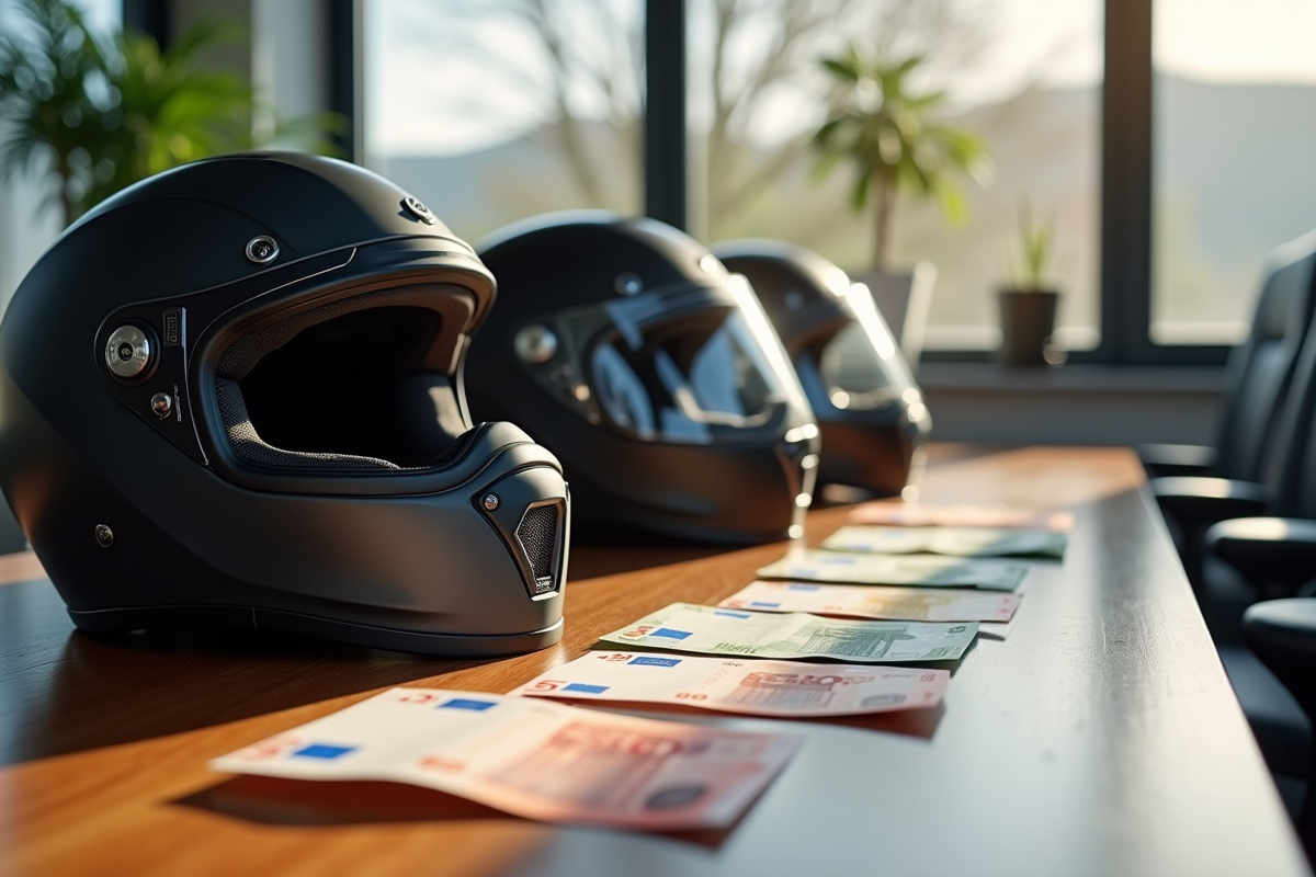 Casques permis et billets sur une table dans un bureau moderne
