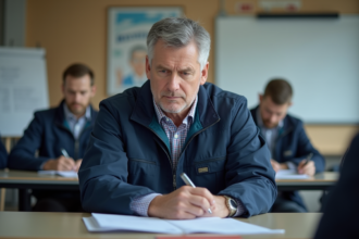 Conducteur de camion en formation dans une salle moderne