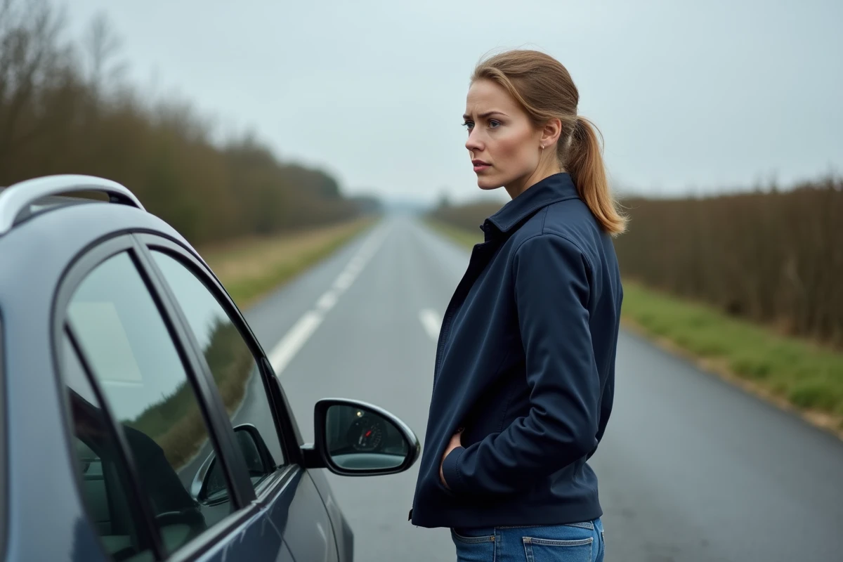 Femme regardant le compteur de vitesse en mph d'une voiture de location en Europe
