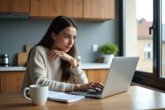 Jeune femme étudie en ligne pour le permis de conduire