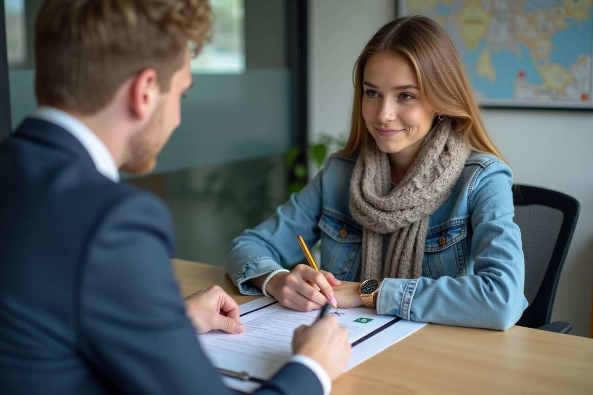 Jeune femme signant des papiers avec un concessionnaire automobile