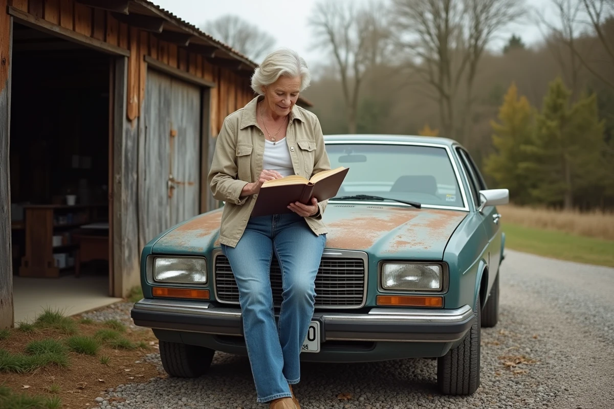 Femme âgée feuilletant un carnet près d