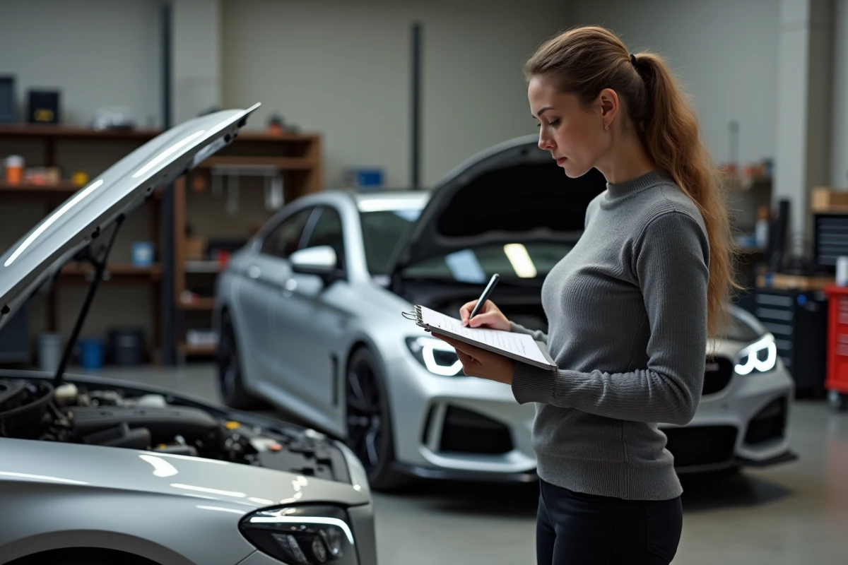 Femme contrôle un véhicule dans un garage intérieur