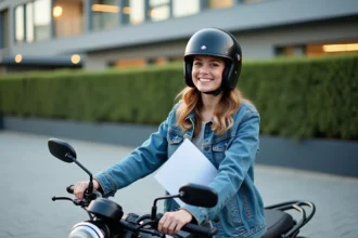 Personne en train de passer son permis moto avec un moniteur