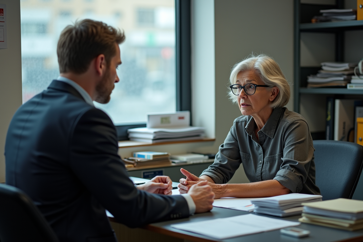 Responsable auto femme discutant avec client en bureau