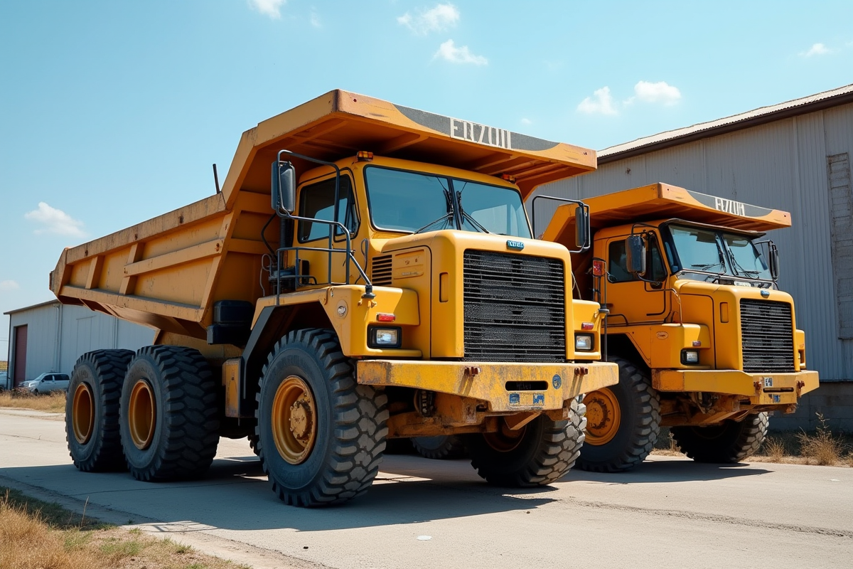 Un gros camion benne à côté d