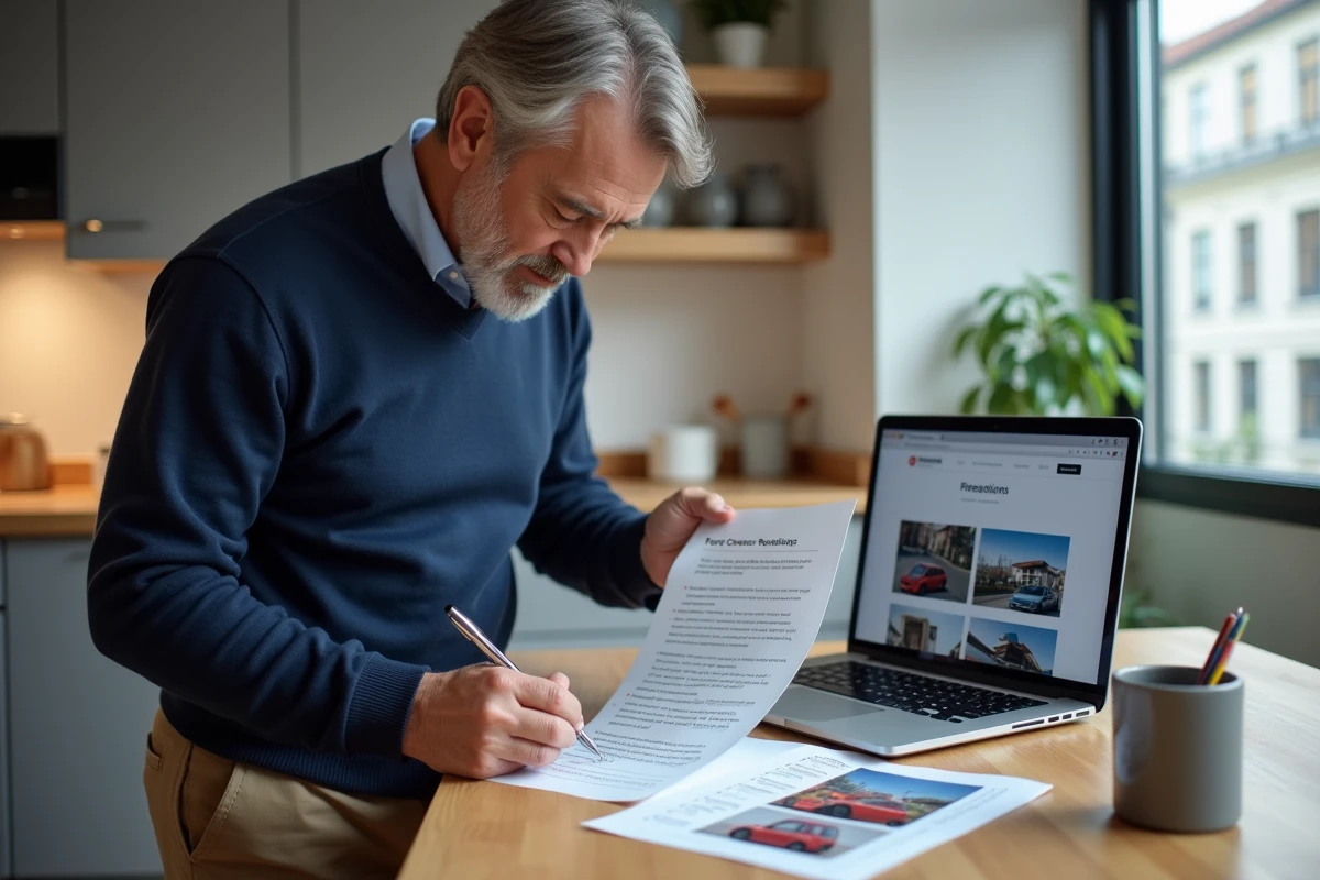 Homme étudiant un PDF de conduite à la maison
