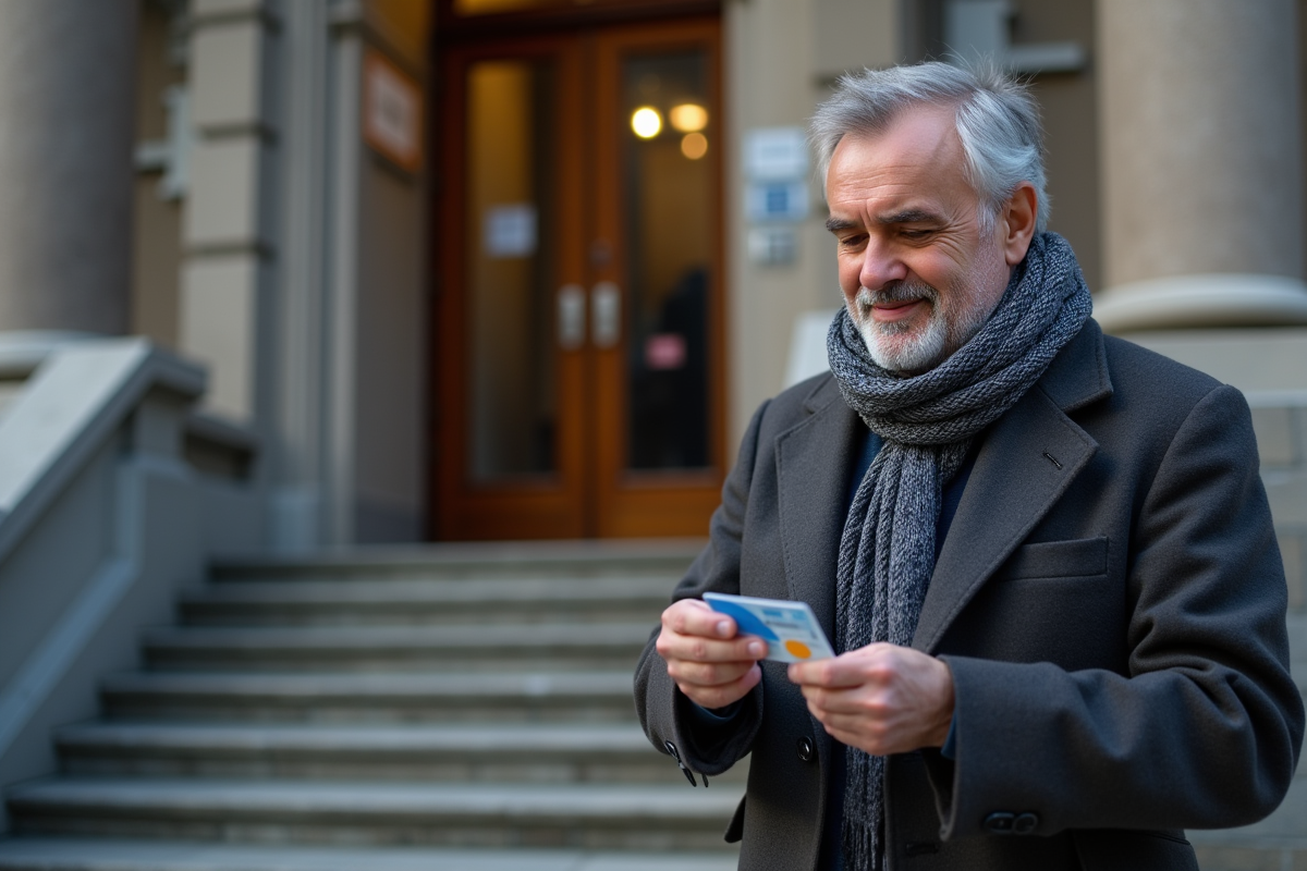 Homme vérifiant son nouveau permis de conduire à l