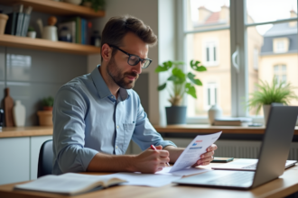 Homme vérifiant ses papiers avec permis de conduire en main