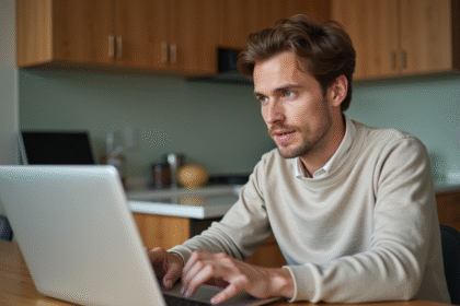 Homme concentré sur son ordinateur pour déclaration de covoiturage