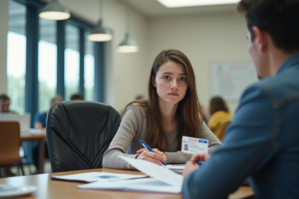 Jeune adulte discutant avec un officiel avec une licence expirée