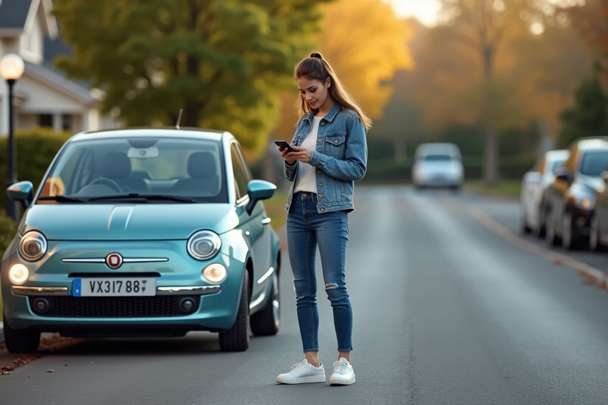 Jeune femme regardant son smartphone à côté d