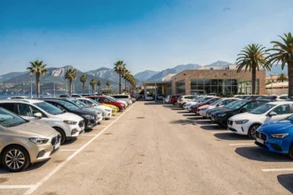 Parking d'agences de location de voitures dans les Alpes-Maritimes avec vue sur la Côte d'Azur