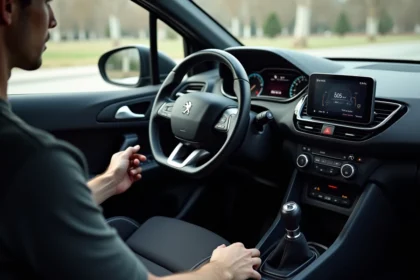 Tableau de bord Peugeot 208 avec i-Cockpit, volant compact et instrumentation numérique vue depuis le siège conducteur