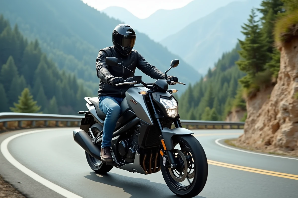 Pilote sur un TMAX 750 2026 en route de montagne, illustrant le confort et les performances justifiant son prix élevé