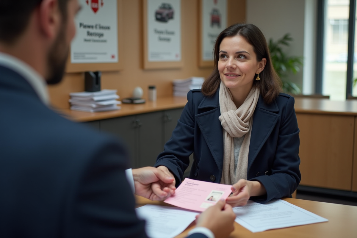 Femme remettant son permis de conduire à un agent en mairie