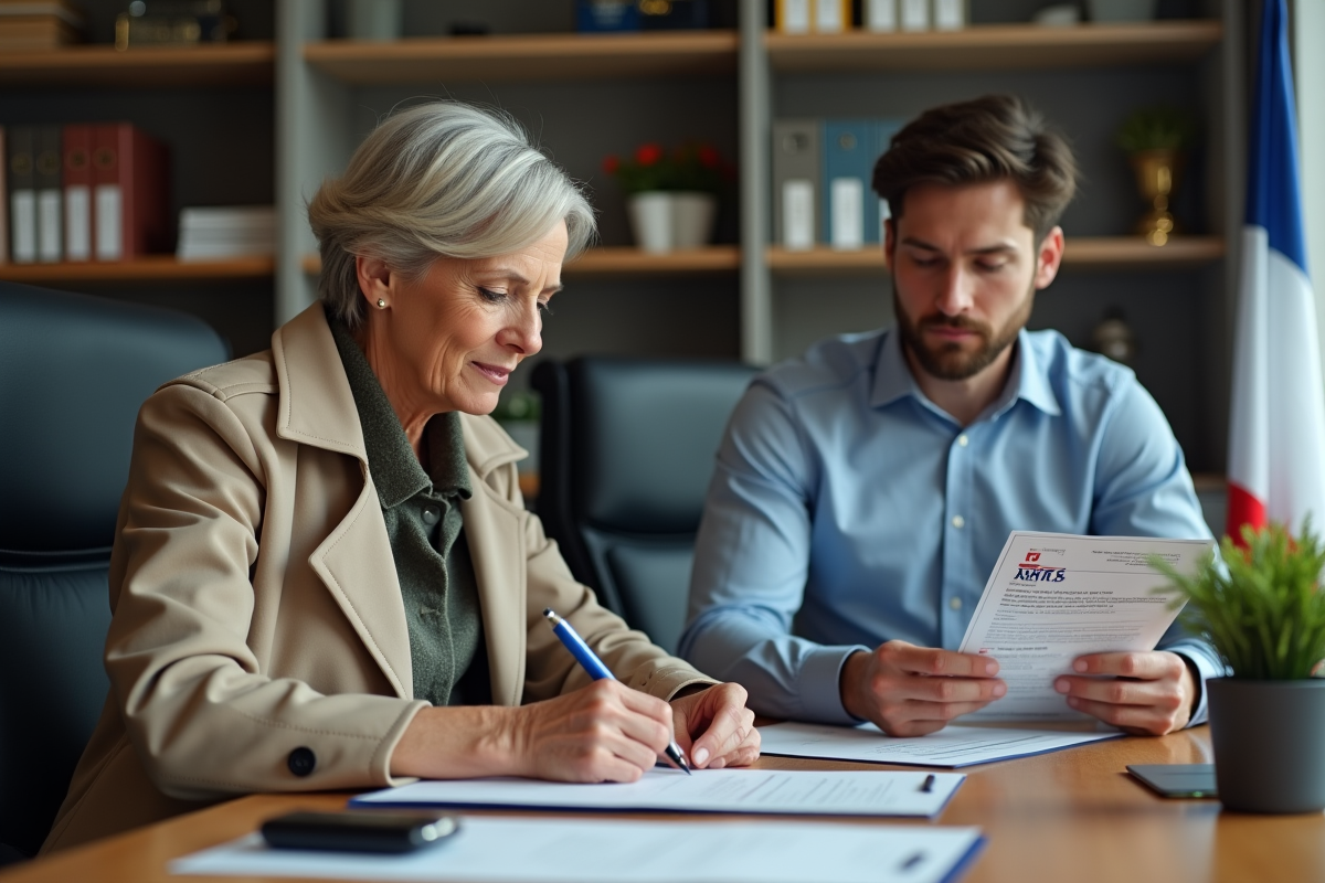 Femme signant papiers de vente voiture dans un bureau officiel