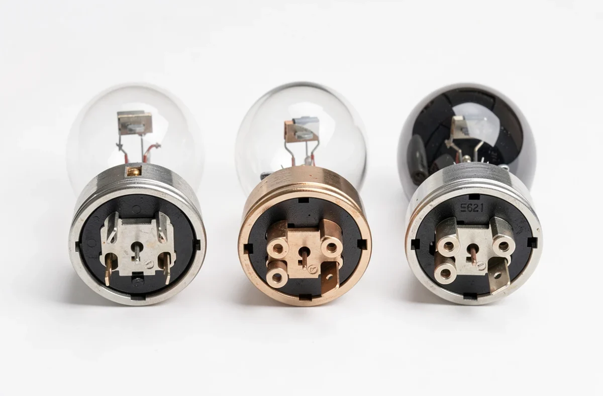 Trois culots d'ampoules auto comparés côte à côte
